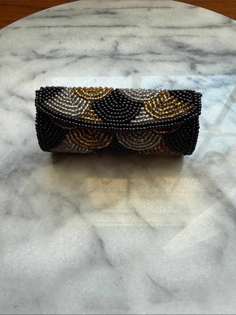 Beaded Black, Gold & Silver Evening Clutch